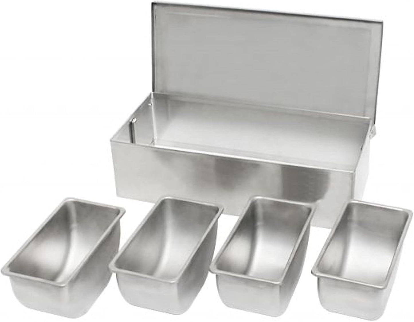 TrueCraftware- 5 Compartment Stainless Steel Condiment Bar (Open Bottom)- Condiment Dispenser Serving Container Garnish Tray Bar Caddy Condiment Server Caddy Garnish Holder for Home Work Restaurant