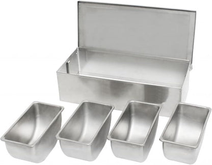 TrueCraftware- 5 Compartment Stainless Steel Condiment Bar (Open Bottom)- Condiment Dispenser Serving Container Garnish Tray Bar Caddy Condiment Server Caddy Garnish Holder for Home Work Restaurant