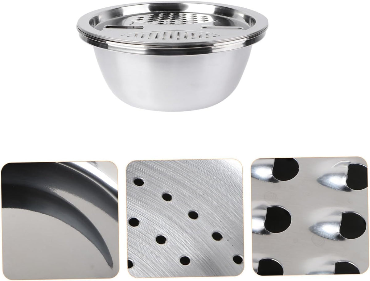 Stainless Steel Grater with Bowl Multiuse Strainer Shredder Slicer for Vegetable Prep Rice Washing Draining and Chopping Portable Kitchen Tool for Home