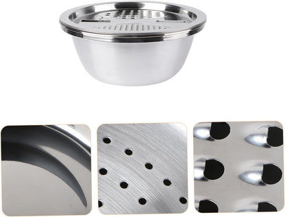 Stainless Steel Grater with Bowl Multiuse Strainer Shredder Slicer for Vegetable Prep Rice Washing Draining and Chopping Portable Kitchen Tool for Home