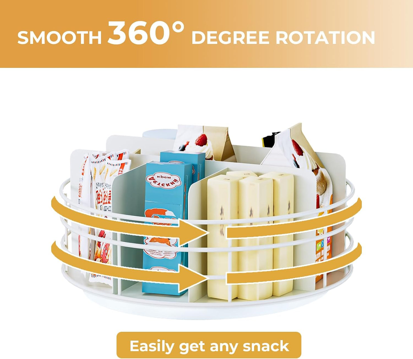 Snack Organizer - Versatile Snack Storage 2 Tier Lazy Susan with Convenient Grab-and-Go Design, Metal Snack Holder for Home, Office, Breakroom, 11.85" L x 11.85" W x 13.3" H (Matte Black)