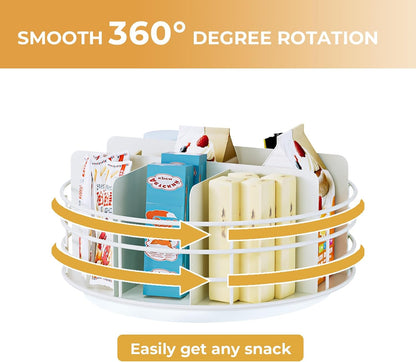 Snack Organizer - Versatile Snack Storage 2 Tier Lazy Susan with Convenient Grab-and-Go Design, Metal Snack Holder for Home, Office, Breakroom, 11.85" L x 11.85" W x 13.3" H (Matte Black)