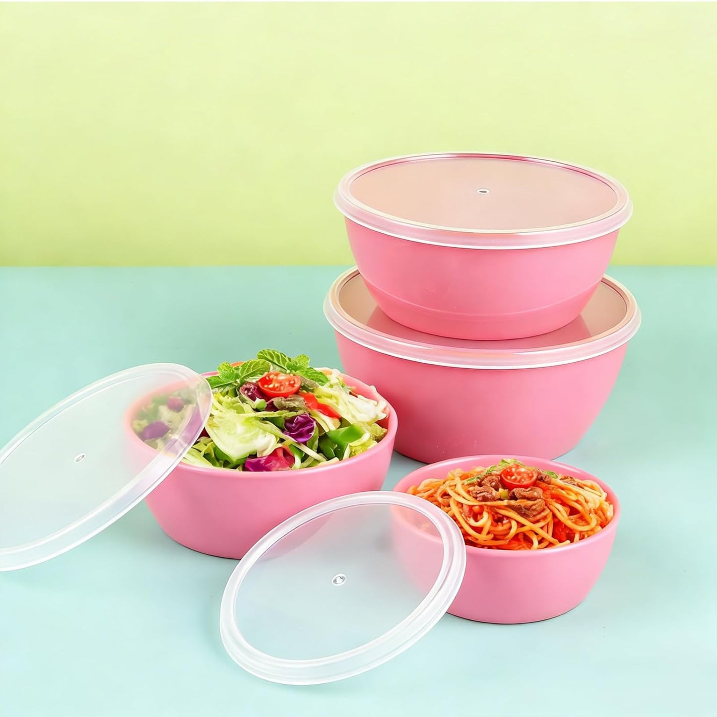 4-Piece Classic Plastic Prep Bowls with Lids, Nesting Plastic Small Mixing Bowl Set for Mixing, Baking, Prepping, Cooking and Serving Food, Microwave and Dishwasher Safe (Yellow)