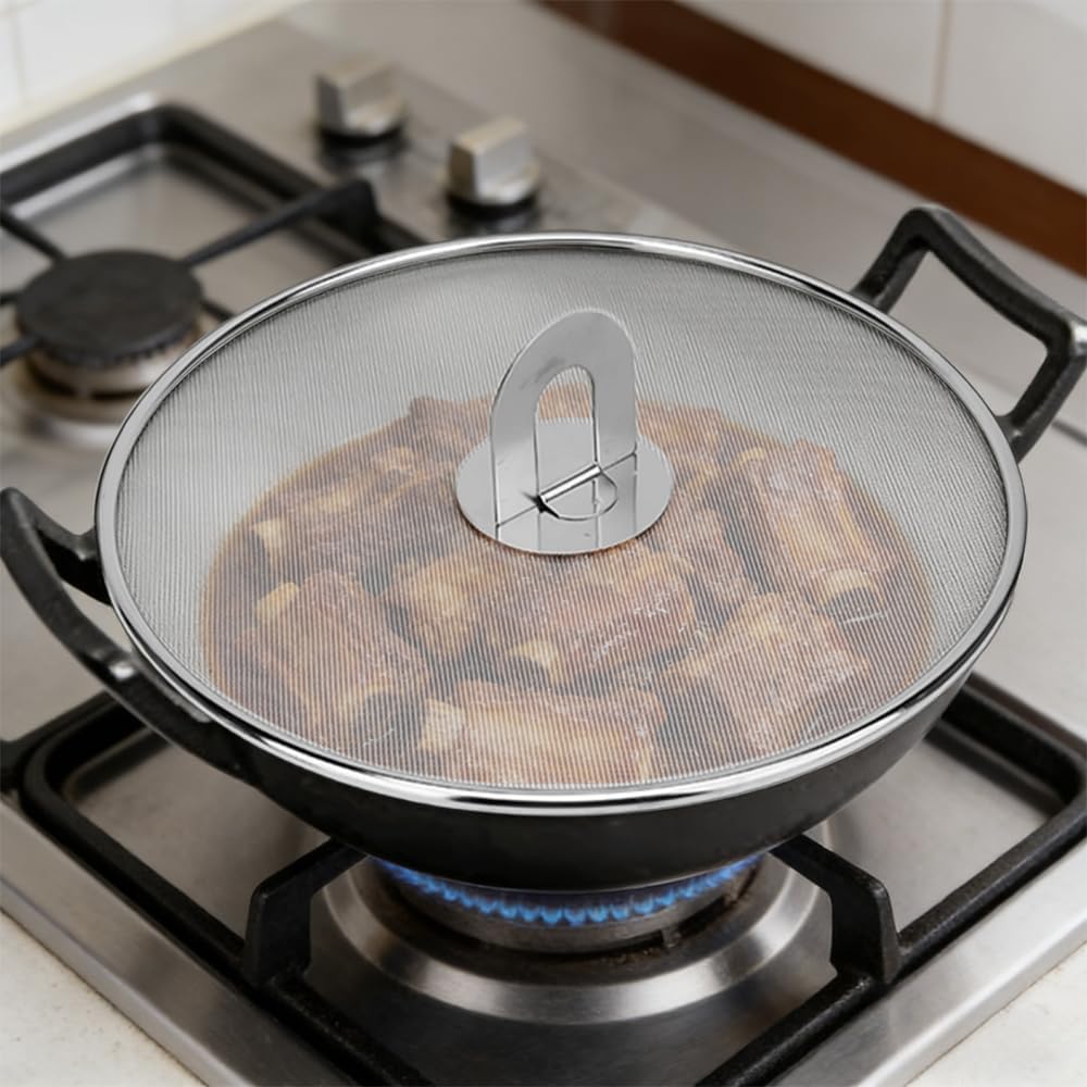 4 Pack Stainless Steel Grease Splatter Screen Set - 13"/11.4"/10"/8.2" Frying Pan Splatter Guard with Fold-Flat Knob, Kitchen Oil Splatter Shield for Safe Cooking