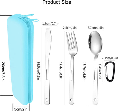 Travel Utensils Set with Silicone Case, Stainless Steel Silverware Set for Work Lunch Camping Picnic, Portable Cutlery Set on the Go, Easy to Clean (Grey)