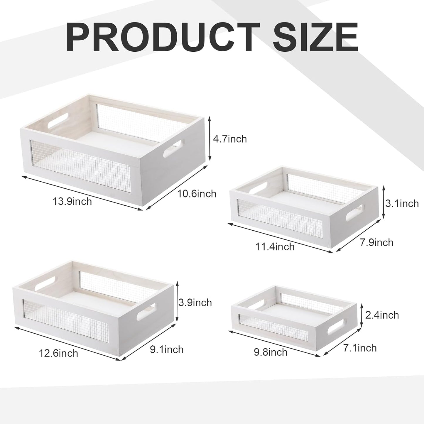 FillTouch 4 Pcs Wooden Nesting Countertop Baskets 4 Size Wooden Storage Box with Handle and Metal Wire Multipurpose Wood Organizer Crate for Fruit Vegetable Kitchen Cabinet Bathroom(Dark Brown,Small)