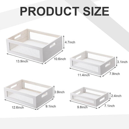 FillTouch 4 Pcs Wooden Nesting Countertop Baskets 4 Size Wooden Storage Box with Handle and Metal Wire Multipurpose Wood Organizer Crate for Fruit Vegetable Kitchen Cabinet Bathroom(Dark Brown,Small)