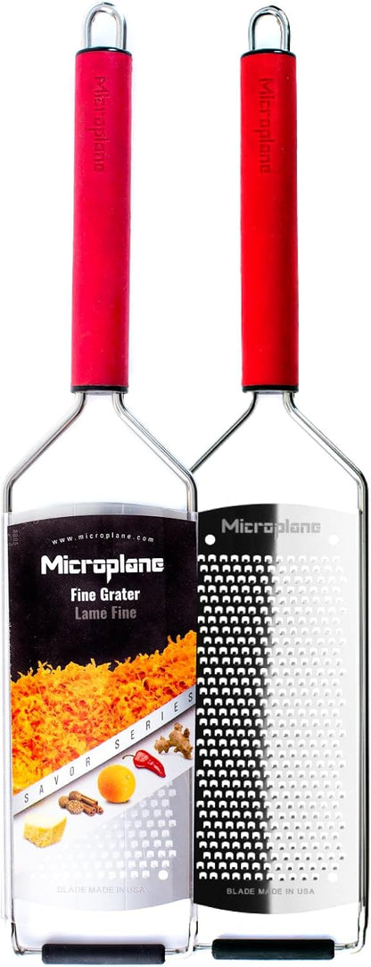 Microplane Savor Series Kitchen Grater Fine in Black for Hard Cheese Parmesan, Citrus Lemon, Orange, Lime, Ginger, Nutmeg, Cinnamon, Garlic, Chili, Chocolate - Stainless Steel Grater Made in USA