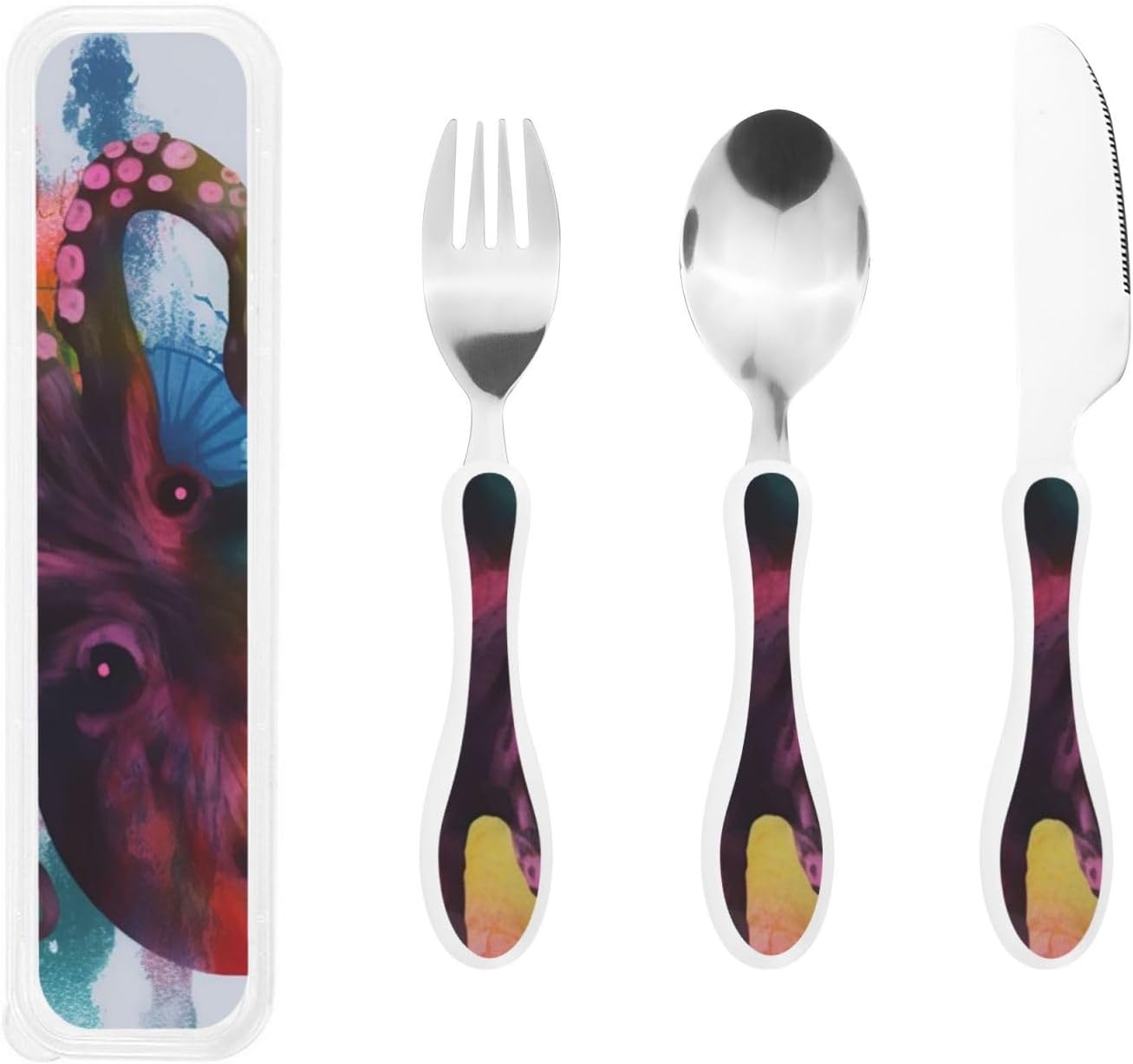 3-Piece Kids Silverware Set With Storage Case, Stainless Steel Reusable Children Safe Knife Spoon Fork Set Butterfly On Beautiful Flower Children Flatware Set For Kids Lunch Box