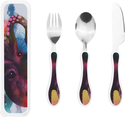 3-Piece Kids Silverware Set With Storage Case, Stainless Steel Reusable Children Safe Knife Spoon Fork Set Butterfly On Beautiful Flower Children Flatware Set For Kids Lunch Box