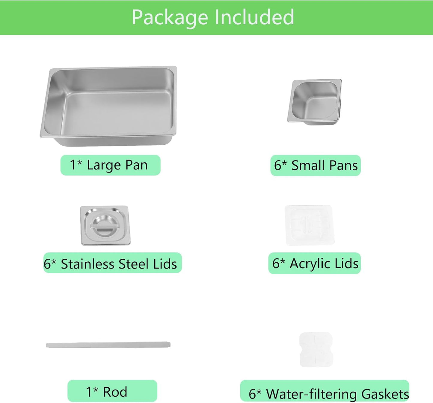 3/4/6 Compartment Stainless Steel Fruit Serving Set with Removable Acrylic Lids, Drainage Mats - Commercial Food Storage Containers for Buffet, Restaurant (3-Pan)