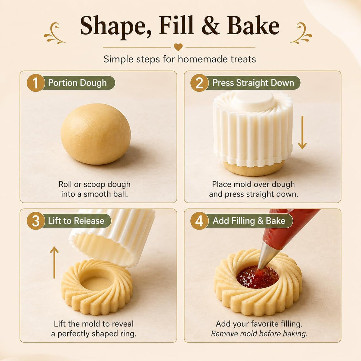 Creative Double-Ended Pastry Mold, 2-in-1 Mooncake Cookie Press, Reusable Baking Mold Tool for Homemade Cookies, Mooncakes, Pastries, Filled Desserts & DIY Treats (2)