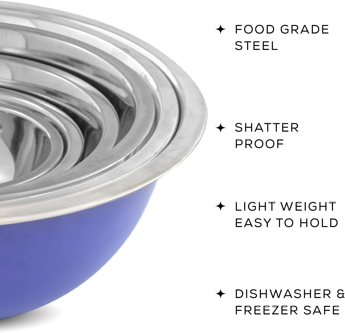 JoyJolt Stainless Steel Mixing Bowl Set - 6 Piece Nesting Bowls, 5qt to 0.5qt, Ideal for Kitchen, Cooking, Baking and Storage