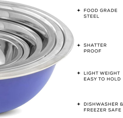 JoyJolt Stainless Steel Mixing Bowl Set - 6 Piece Nesting Bowls, 5qt to 0.5qt, Ideal for Kitchen, Cooking, Baking and Storage