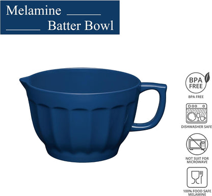 UP 4.3 Quart Latte Style Melamine Batter Bowl with Pour Spout and Handle, Professional Mixing Bowl with Non-Slip Base, Ideal for Pancake and Cake Batter, 11.5 x 8.75 Inch, Mint Blue