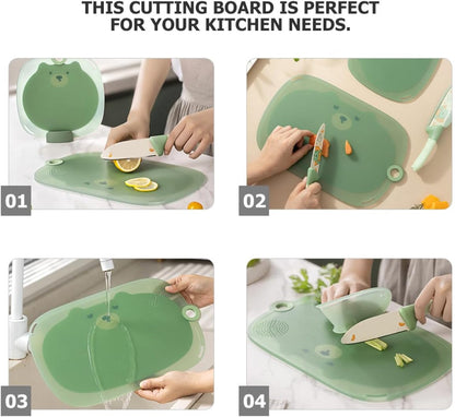 ULTECHNOVO Small Green Plastic Cutting Board Set Non-slip Kitchen Chopping Boards for Home Use for Countertop