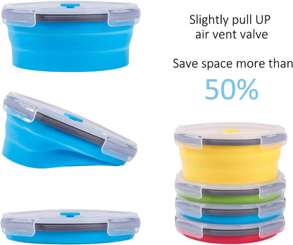 Collapsible Food Storage Containers with Lids, 4 Pack, 40 oz Silicone 1-Compartment Meal Prep Containers Reusable, Lunch Bento Boxes for Adults, Microwave Freezer Dishwasher Safe, BPA-Free, Black