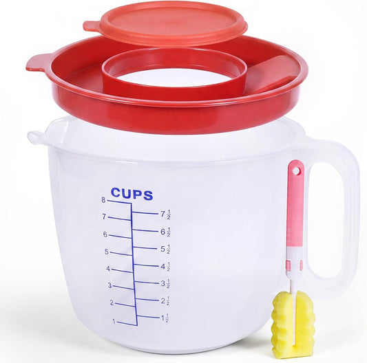 8 Cup Measuring Cup Mixing Pitcher,2 Quart Plastic Large Measure Cup with Lid Handle Spout for Baking Pancake Whisking(Red, 1Pack)