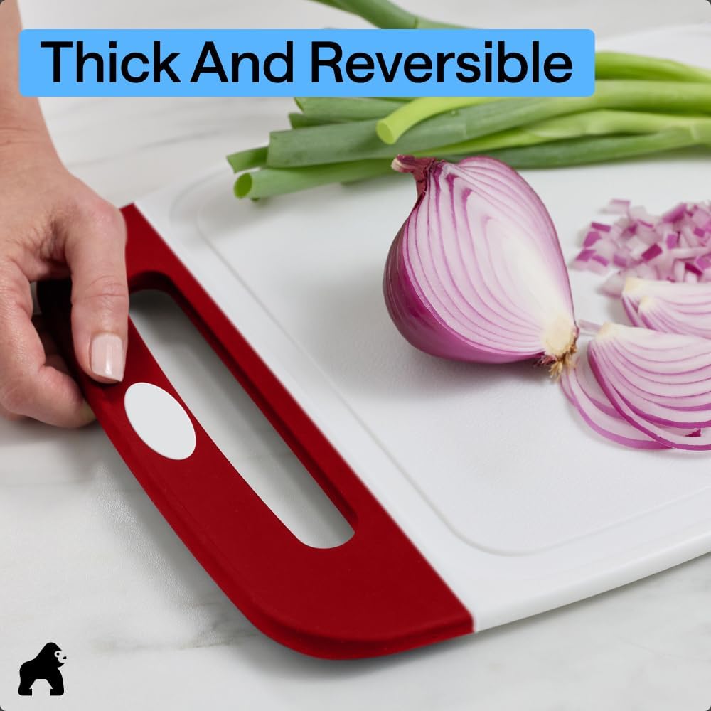 GORILLA GRIP BPA-Free Reversible Kitchen Cutting Board Set of 3, US Designed, Nonporous, Juice Grooves Catch Liquid, Slip Resistant Border, Dishwasher Safe, Durable Large Food Chopping Boards, Black