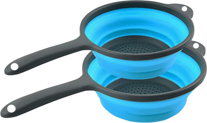 Kitchen Collapsible Colanders Set,Collapsible Colanders with Handles,Dishwasher Safe,Space-Saver Folding Strainer Colander for Draining Pasta Vegetable Fruits (Red)