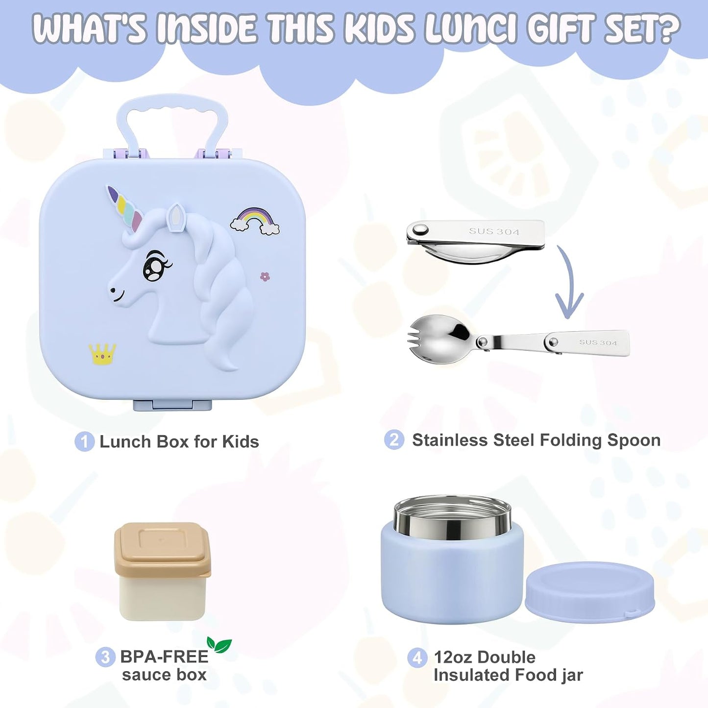 Lunch Box Kids, Leak Proof 5 Compartment Bento Box for Kids, 13oz Thermo for Hot Food Kids Lunch Box,Hot Lunch Box for School Travel