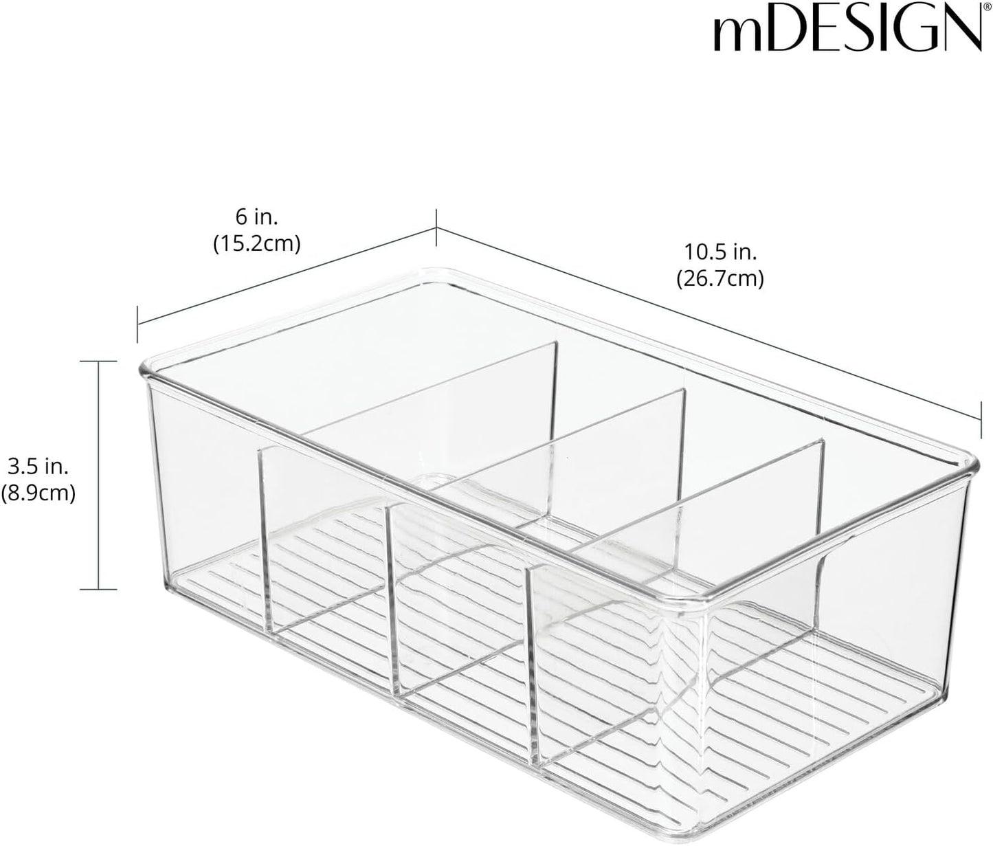 mDesign Plastic Divided Bin Storage Containers - Perfect for Fridge, Cabinet, Pantry, and Home Organization - Clear - Refrigerator Organizers - Ligne Collection - 2 Pack, Clear