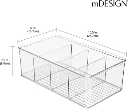 mDesign Plastic Divided Bin Storage Containers - Perfect for Fridge, Cabinet, Pantry, and Home Organization - Clear - Refrigerator Organizers - Ligne Collection - 2 Pack, Clear