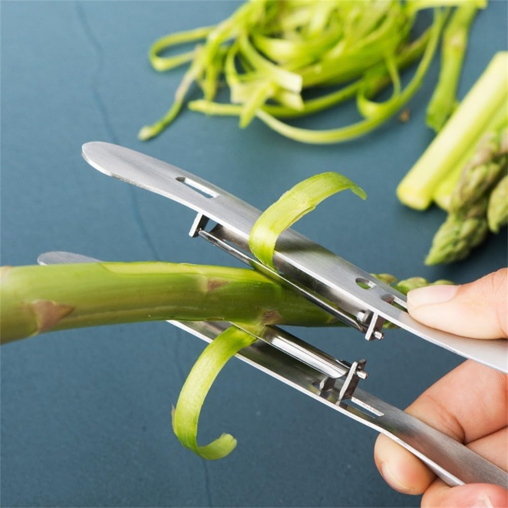 Stainless Steel Asparagus Peeler with Dual Heads for Fruit and Vegetable Peeling, Non-Slip Grip Kitchen Tool for Cucumber, Carrot, Parsnip, Easy to Clean Design