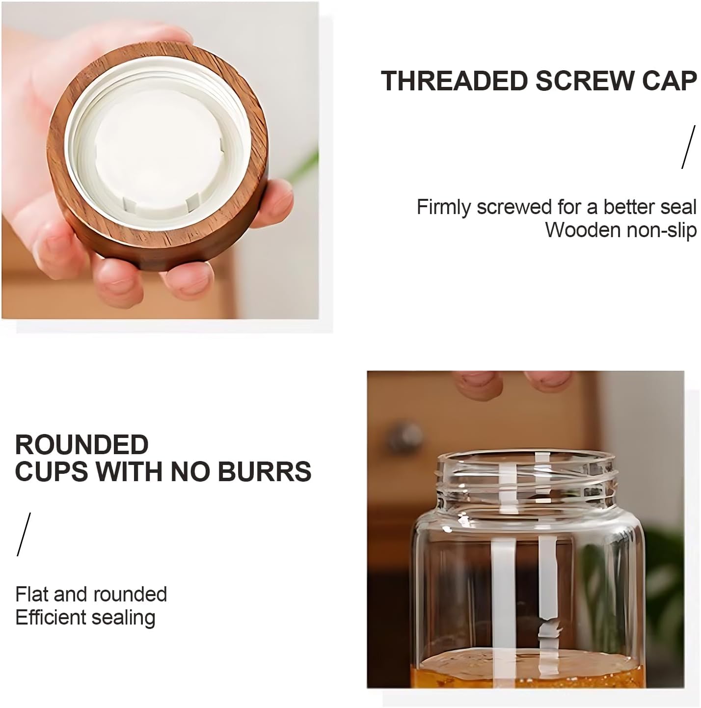 6 pc Glass Spice jars Glass Jars with Screw Lid 5 oz Acacia Wood Glass Herb Sugar Coffee Bean Ground Container Food Storage Canister for Candy Pantry Tea Seasoning Meal Prep Snack (6*150ml(5oz))