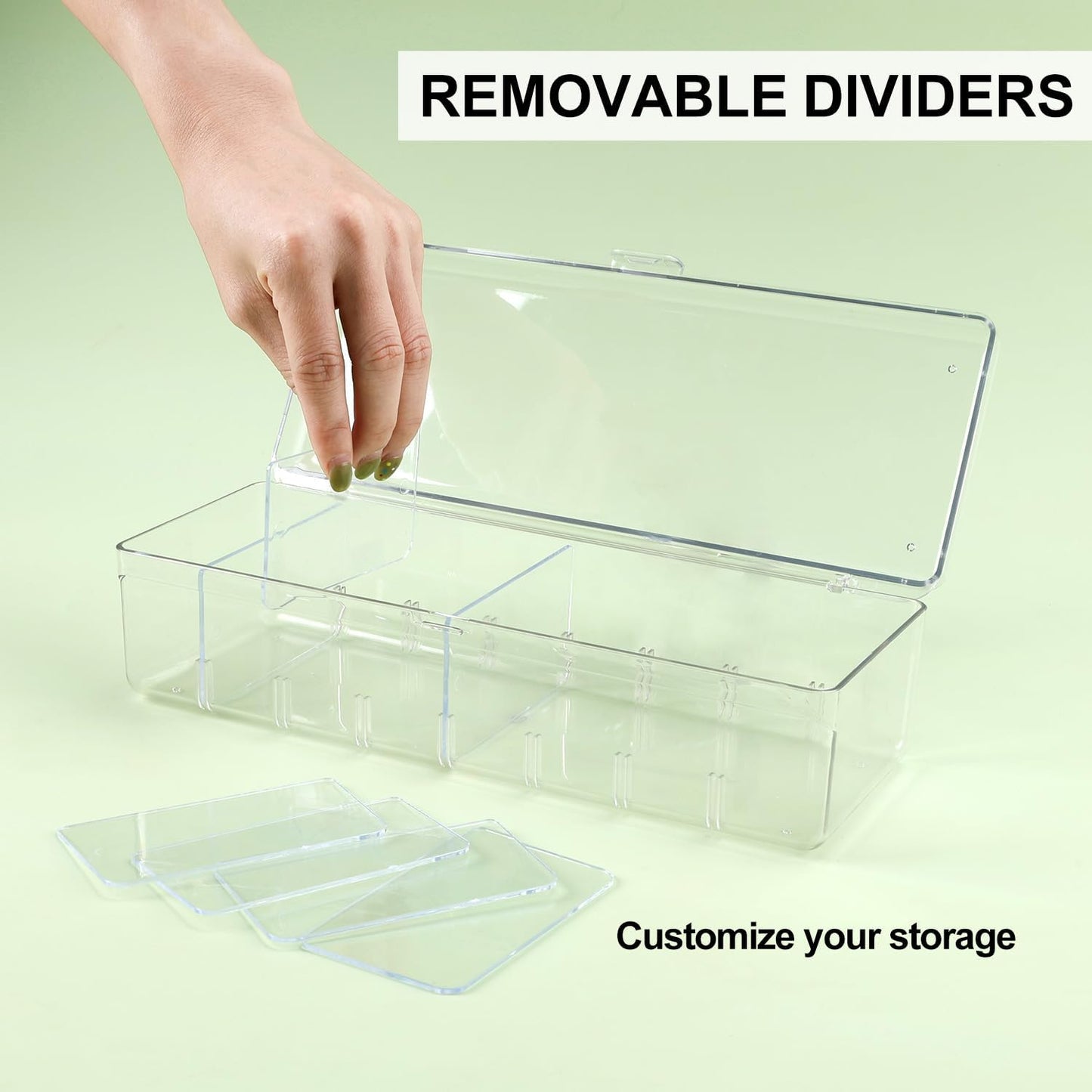 Drink Packet Organizer, Water Flavor Packet Holder with Lid Compact Water Drink Packet Storage Container with Removable Dividers Food Storage Bins for Cabinets Refrigerator