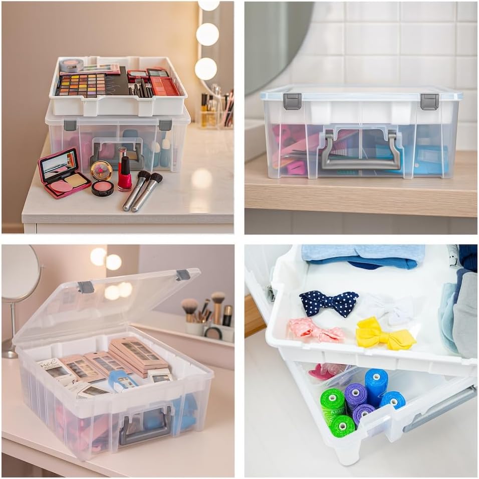 Best Kept Super Satchel Double Deep Compartment Box - Art Storage with 8 Removable Compartments | Smart Closure for Craft Supplies, Home & Office Improvement