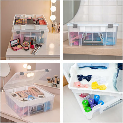 Best Kept Super Satchel Double Deep Compartment Box - Art Storage with 8 Removable Compartments | Smart Closure for Craft Supplies, Home & Office Improvement
