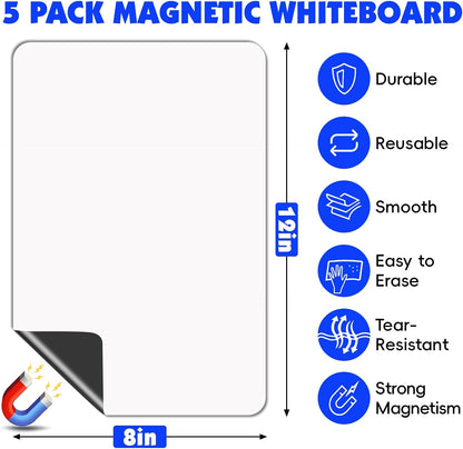 6 Pack Magnetic Dry Erase Board, 3 Pack 8'' x 12'' & 3 Pack 5'' x 8'' Magnetic Whiteboard for Fridge, Magnetism Notepad for Fridge with 6 Markers, 1 Eraser