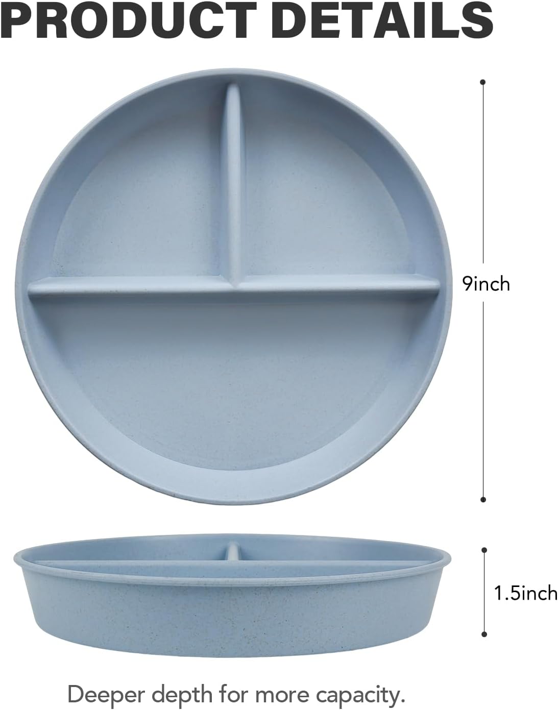 greenandlife 9 Inch 4PCS Portion Control Plates with Lids, Divided Plates for Kids Adults, Dishwasher Microwave Safe Compartment Plate, Unbreakable Lightweight Reusable Wheat Straw Plate, Earth Tone