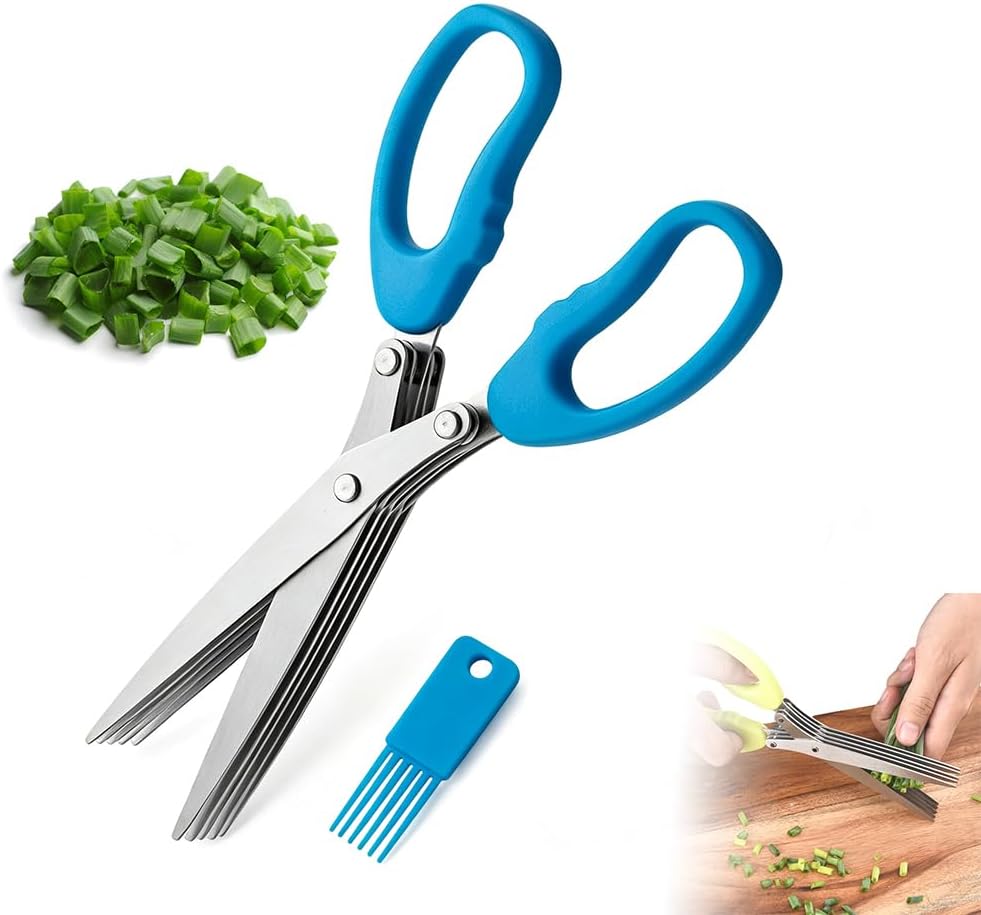 5-Blade Stainless Steel Herb Scissors Multipurpose Kitchen Gadgets (Green)