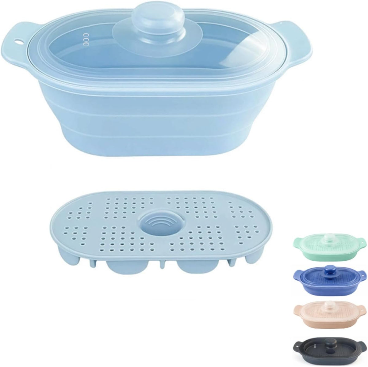 40oz Silicone Microwave Steamer For Cooking Food, Vegetable Steamer, Grey