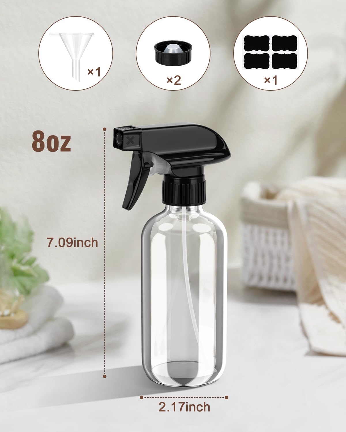 Bontip Glass Spray Bottle 16 oz for Cleaning, Plants (2 Pack, Amber)