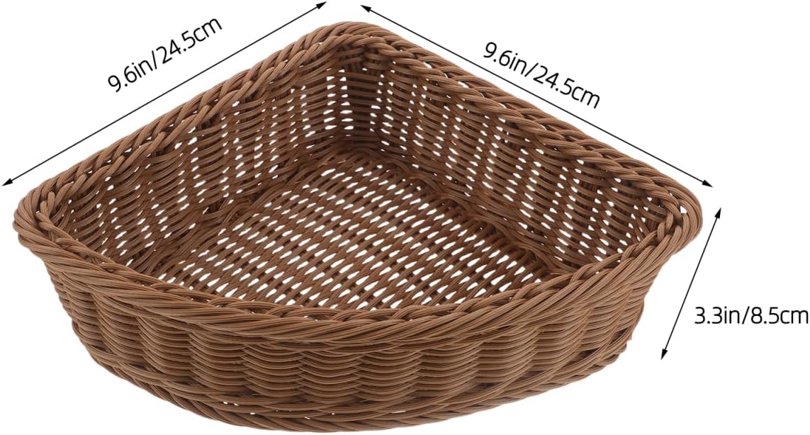Hemobllo Corner Storage Basket, 90 Degree Triangle Countertop Organizer Bin for Kitchen Bathroom Pantry, Handwoven Plastic imitation Rattan with Metal Frame, Light Brown