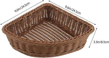 Hemobllo Corner Storage Basket, 90 Degree Triangle Countertop Organizer Bin for Kitchen Bathroom Pantry, Handwoven Plastic imitation Rattan with Metal Frame, Light Brown