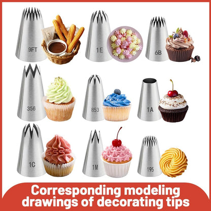 9PCS Large Piping Tips with brush,Sturdy Cake Piping Tip for Cookie Cupcake