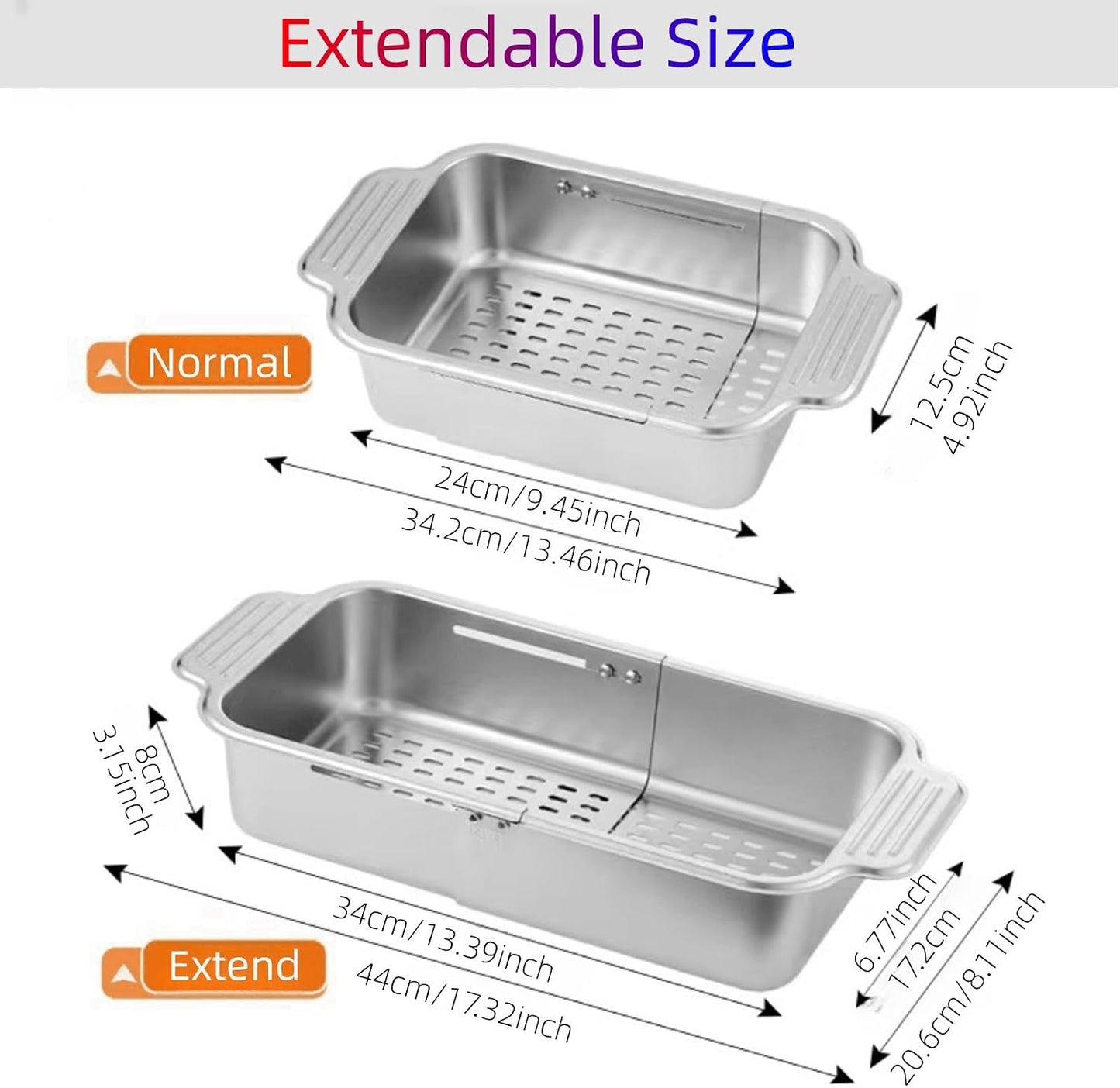 Extendable Over the Sink Colander Strainer Basket, Stainless Steel Retractable Kitchen Sink Basket - Wash Vegetables, Fruits, Drain Pasta and Dry Dishes XL (XL)