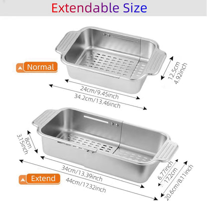 Extendable Over the Sink Colander Strainer Basket, Stainless Steel Retractable Kitchen Sink Basket - Wash Vegetables, Fruits, Drain Pasta and Dry Dishes XL (XL)