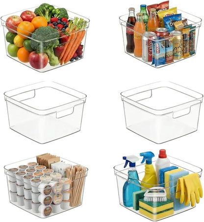 MOONEDGE 4-Pack 10x10x6 Clear Plastic Cube Storage Bins with Handles | Acrylic hard square organizer containers for closet,pantry,fridge,kitchen,bathroom,laundry,under-sink,cabinet organization
