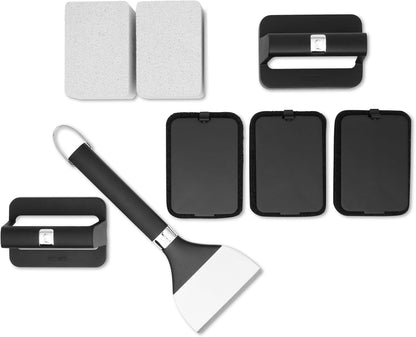 Weber Griddle Cleaning Kit, 8‑Piece – Heavy‑Duty Griddle Scraper, Scour Pads, Cleaning Stones & Easy‑Grip Handles for Deep Flat‑Top Grill Cleaning