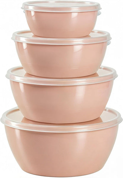 4-Piece Classic Plastic Prep Bowls with Lids, Nesting Plastic Small Mixing Bowl Set for Mixing, Baking, Prepping, Cooking and Serving Food, Microwave and Dishwasher Safe (Yellow)