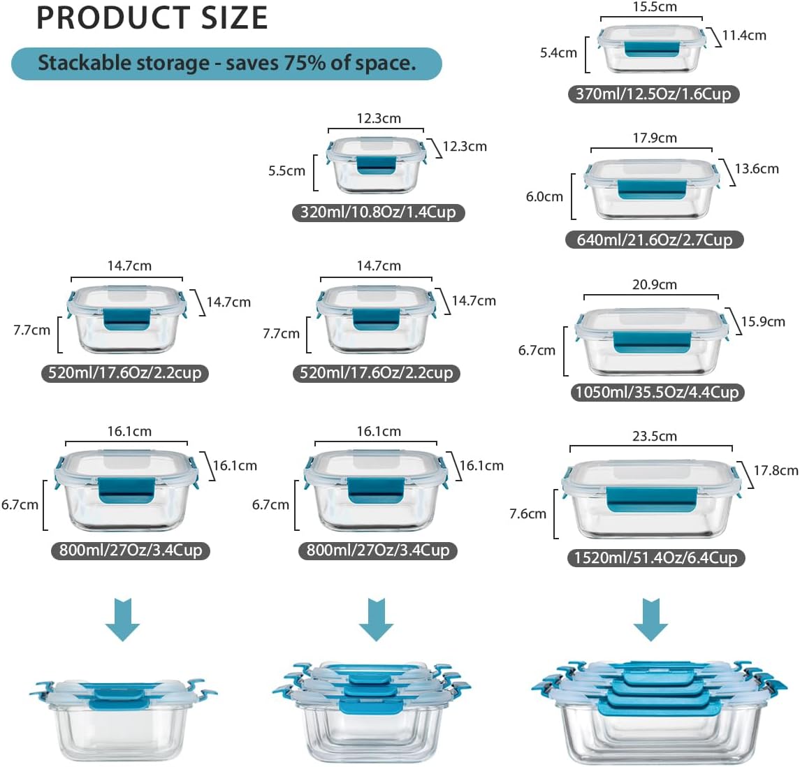 GENICOOK Glass Food Storage Containers With Glass Lids Bento Box Set Lunch Box Eco Friendly Meal Prep Containers Airtight – Plastic Free, Silicon Sleeve Bpa Free 4.4cup/ 5 * 1050ml