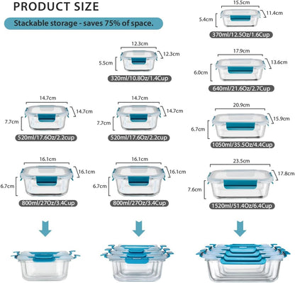 GENICOOK Glass Food Storage Containers With Glass Lids Bento Box Set Lunch Box Eco Friendly Meal Prep Containers Airtight – Plastic Free, Silicon Sleeve Bpa Free 4.4cup/ 5 * 1050ml