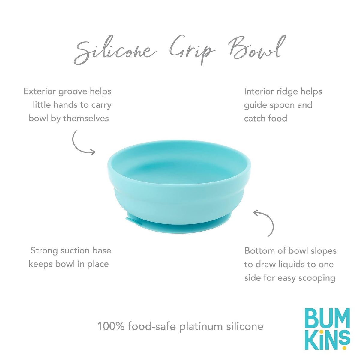 Bumkins Baby Bowl, Silicone Suction, for Babies, Toddlers and Kids, Baby Led Weaning, Feeding Essentials, Platinum Silicone, Non Skid Sticky Bottom, Supplies for Children Ages 6 Months Up, Gray