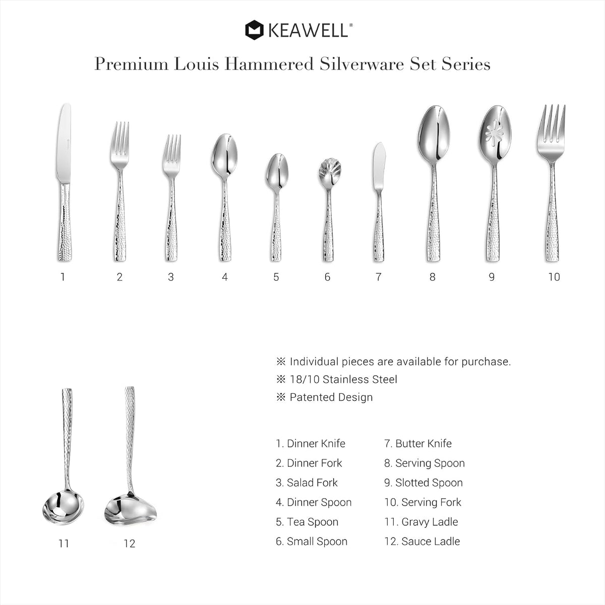 KEAWELL Premium Louis Hammered Serving Forks (Serving Forks)
