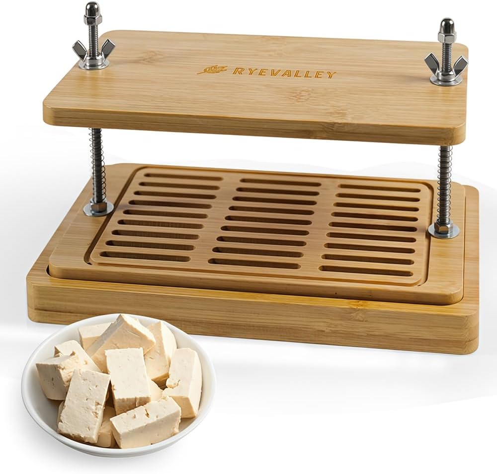 Bamboo Tofu Press by Ryevalley – Vegan Bamboo Tofu Press for Fast Water Removal from Silken, Soft & Organic Extra Firm Tofu. Eco-Friendly, BPA-Free, Durable.Perfect for High Protein Marinated Tofu